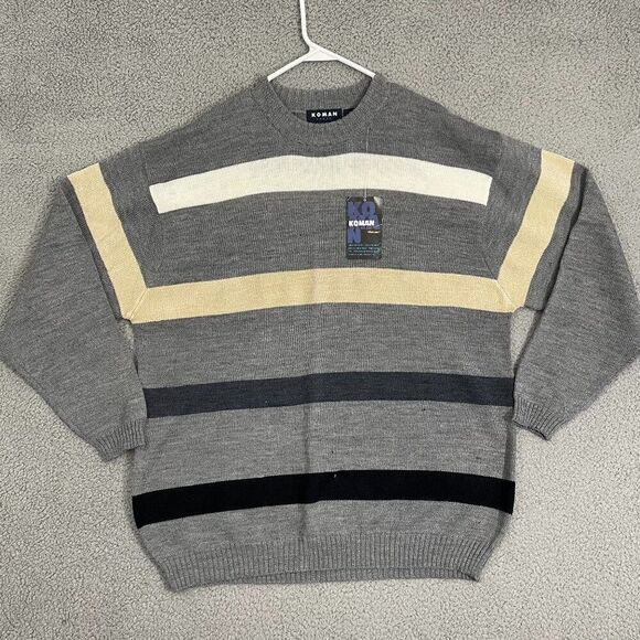 Koman Sport Other - Vintage Koman Sport Sweater Men XXL Gray Striped Pullover